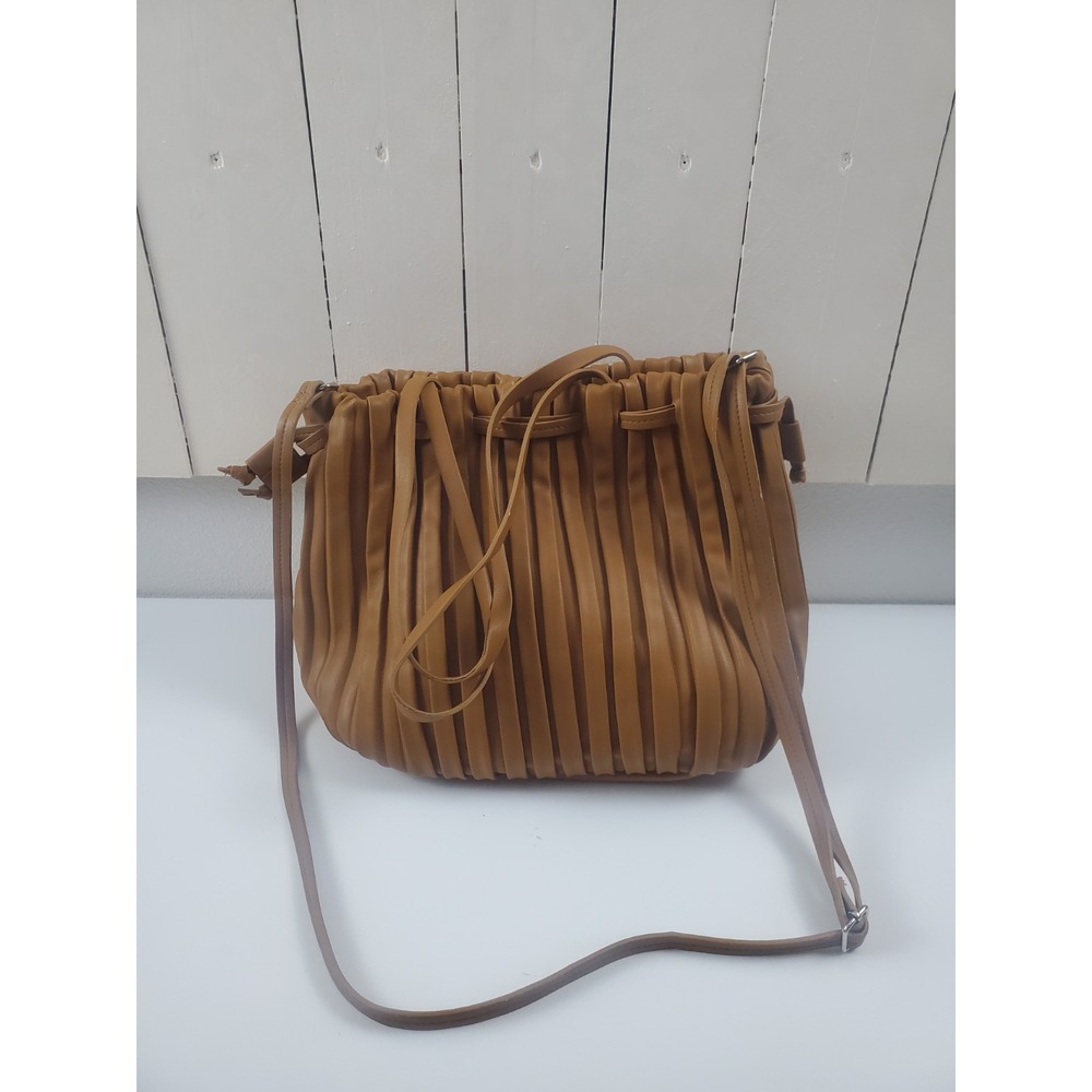 Camel Tan Pleated Fauxโ Leather Slouchy Shoulder Crossbody Bag Magnetic Closure